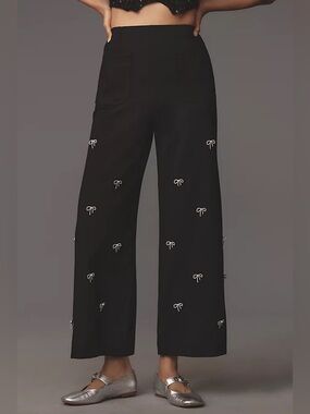 Anthropologie Maeve The Colette Bow Crop Wide-Leg Pants Black Size 25